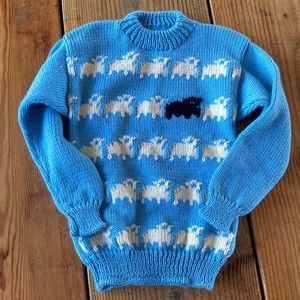 Vintage black sheep sweater hand knit blue white black princess Diana